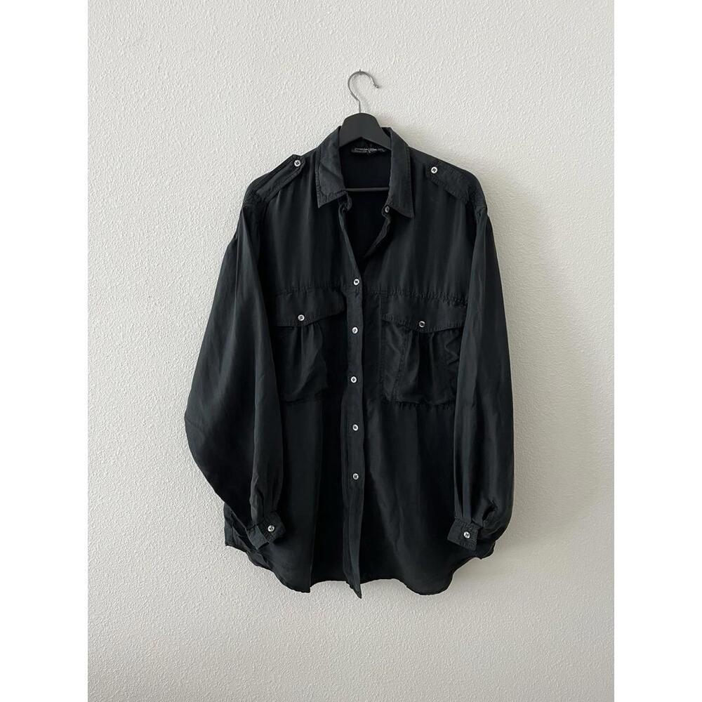 Carole Little for St Tropez West Button Down Size 10 VTG Black Silk